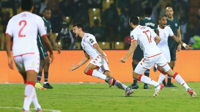 المساكني بعد تسجيله هدف الفوز في مرمى نيجيريا. 23 كانون الثاني/ يناير2022- الصورة لفرانس 24